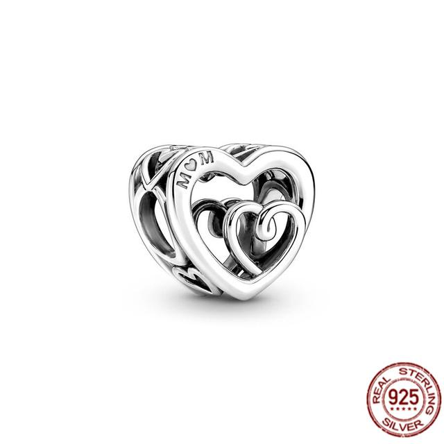 Auténtica Plata de Ley 925 Te Amo Mamá Corazón Abalorio Apto Pulsera Brazalete Dulce Moda Joyería Fina Regalo Para Mujeres