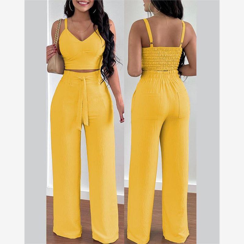 Women Casual Two-Piece Set European and American Fashion Women Creamy-white Leisure Set