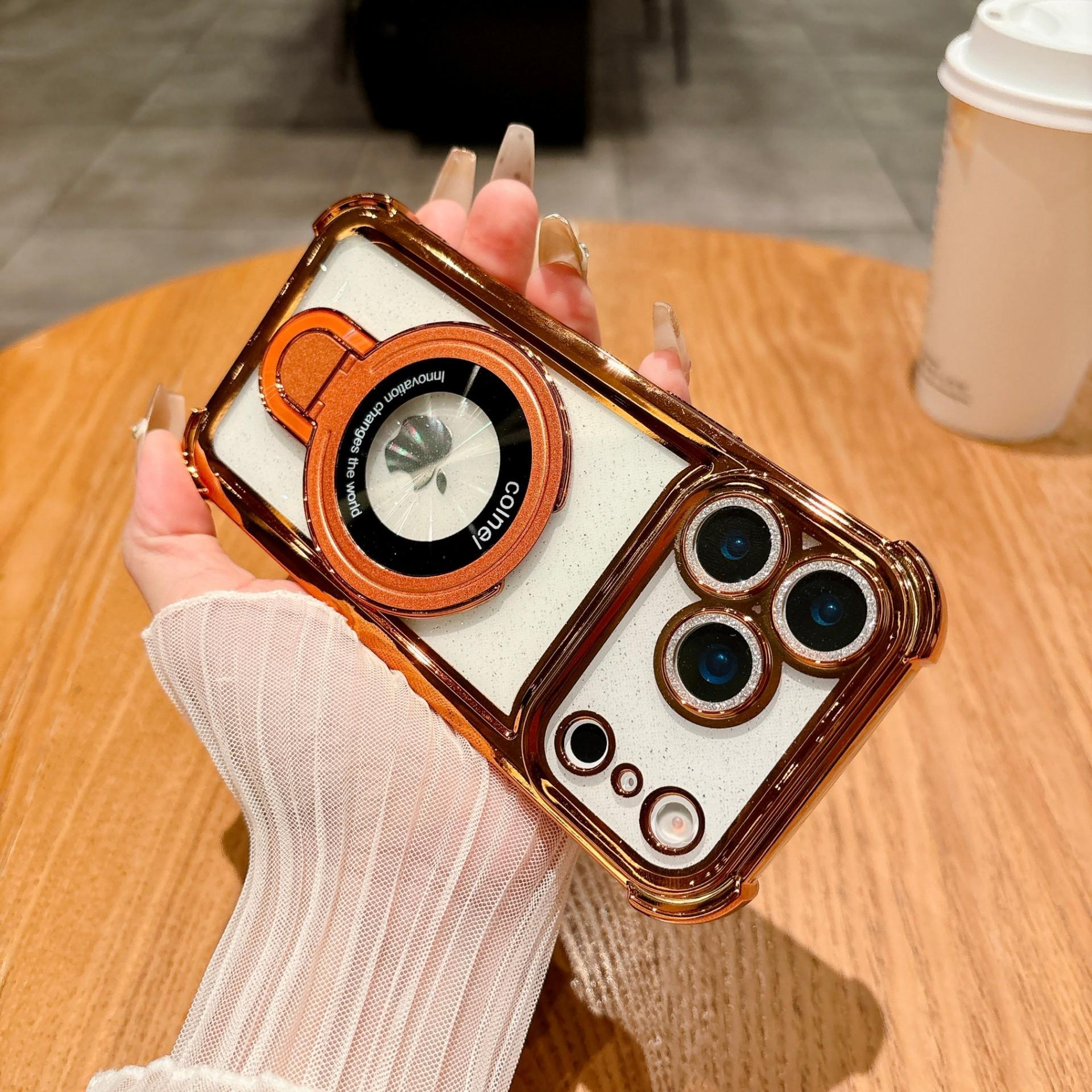 Electroplated Stardust Glitter Drop-Proof Case with Magnetic Stand for Apple 17/16 Pro iPhone 15 Pro Max