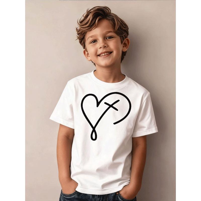 Boys Heart Cross Print Crewneck Short Sleeve Tee 110 белый