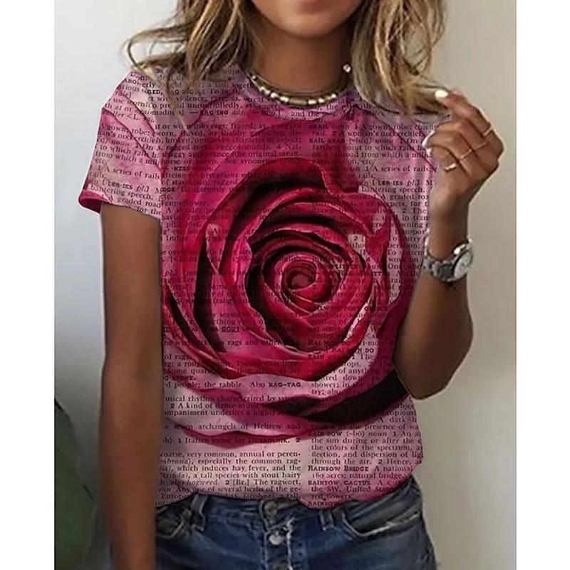 Men's and Women's Short Sleeved T-shirt, Rose 3D Printing, Fashionable Harajuku Round Neck Shirt, 6XL Men's and Women's T-shirt