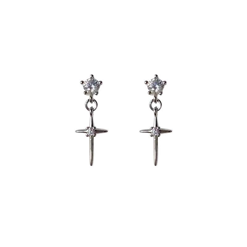 Huazi Diamond Cross Earrings 6+4mm: Versatile Design Jewelry for Women