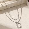 Stainless Steel Necklace Classic Fashion Openwork Square Pendant Layer Chain Necklace For Women Zircon Party Personalized Gifts