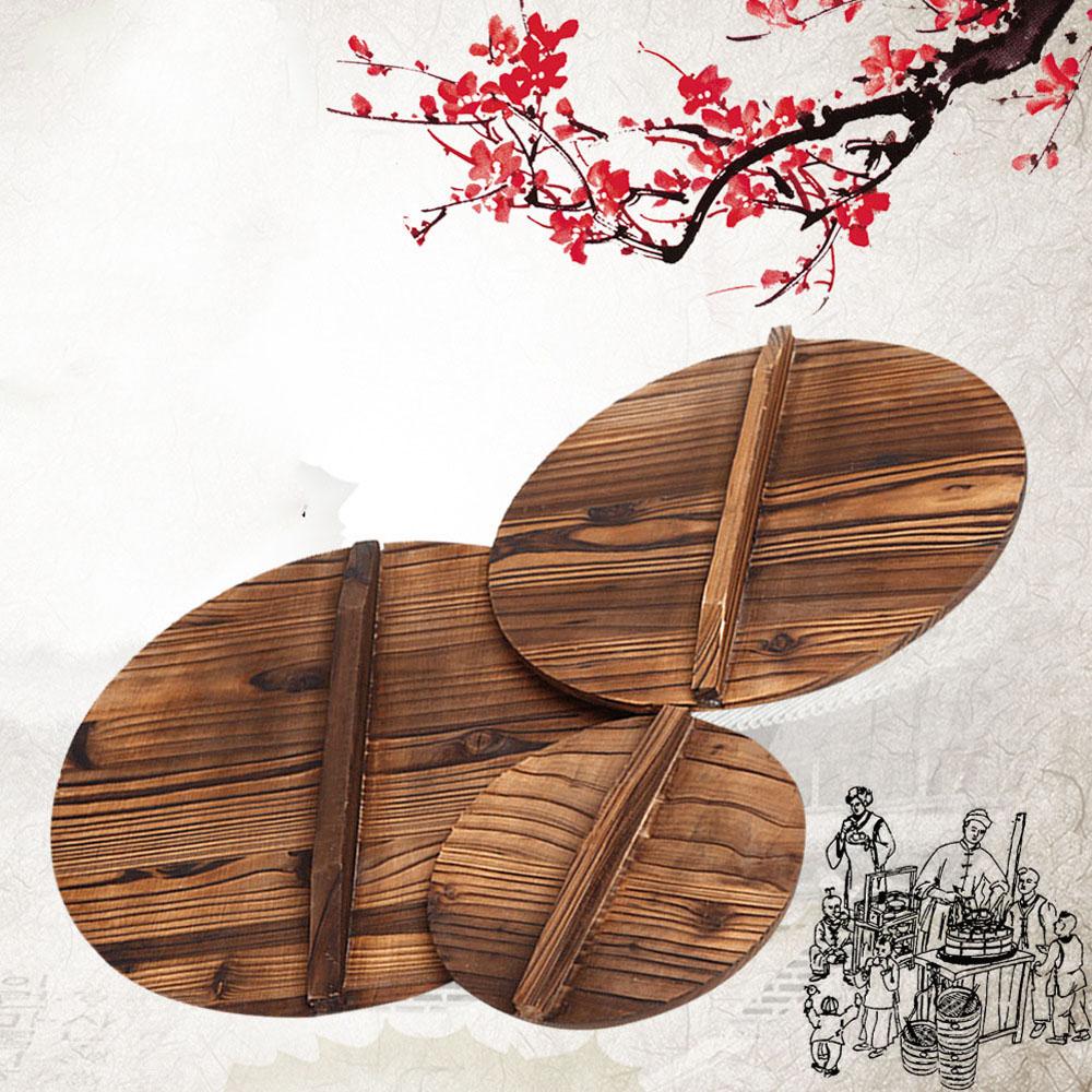 Handmade Kitchen Accessories Anti-scalding Pan Lid Cookware Part Iron Pot Cover Fir Wood Pot Lid