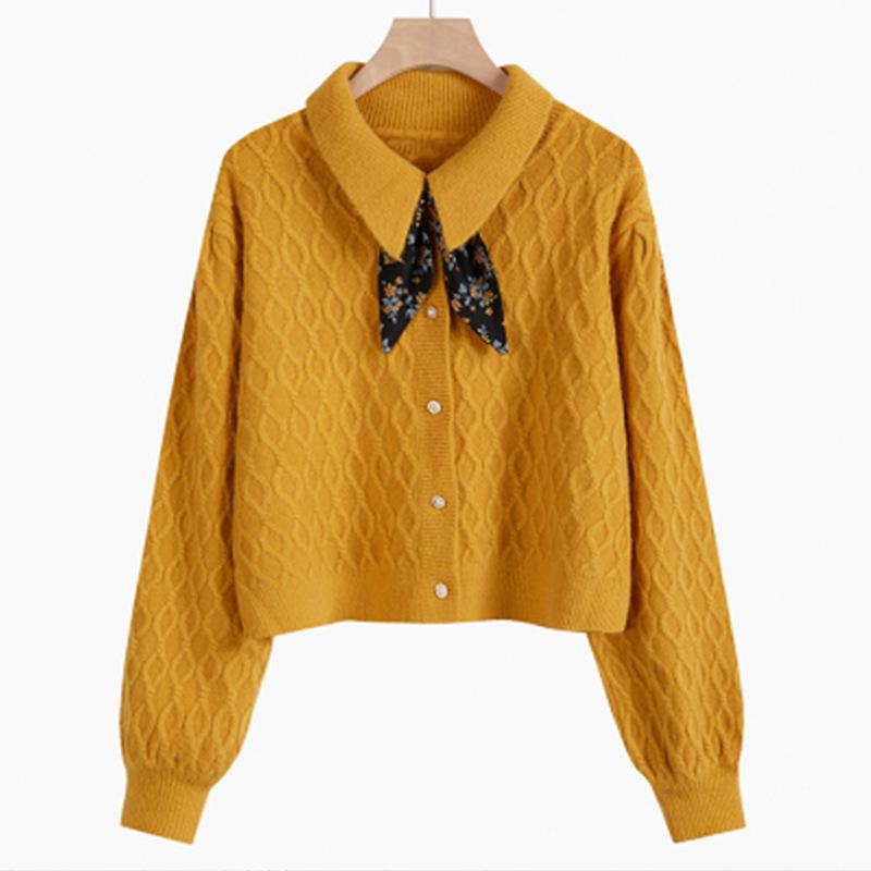 

Женский красный рождественский свитер с воротником Питера Пэна 2025 - Вязаный кардиган на осень/зиму Large жёлтый