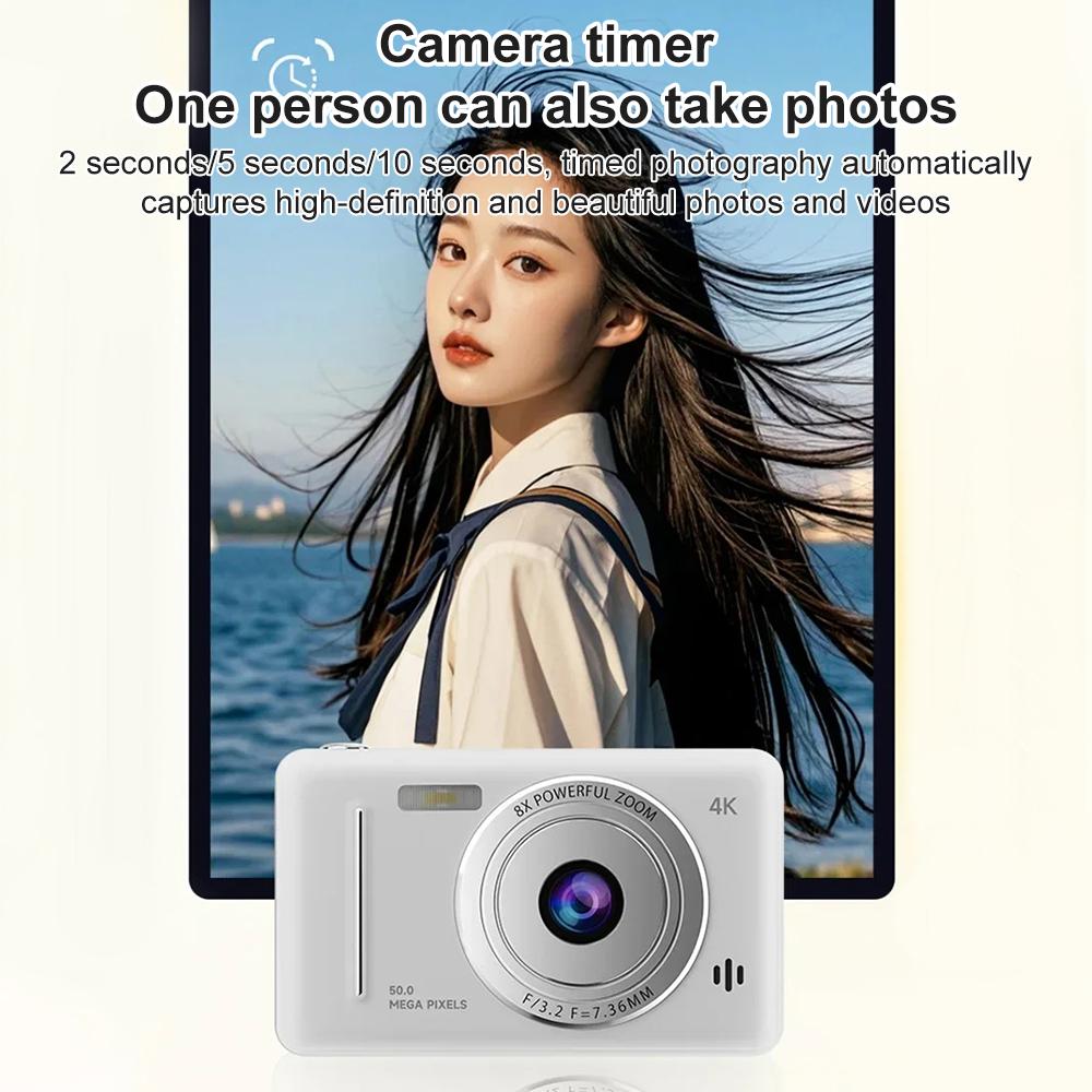 4K Digital Camera 50 Mega HD Pixel Retro Pocket Camera Travel Selfie Entry Level Compact Camera 8x Zoom Dual Camera Camcorder