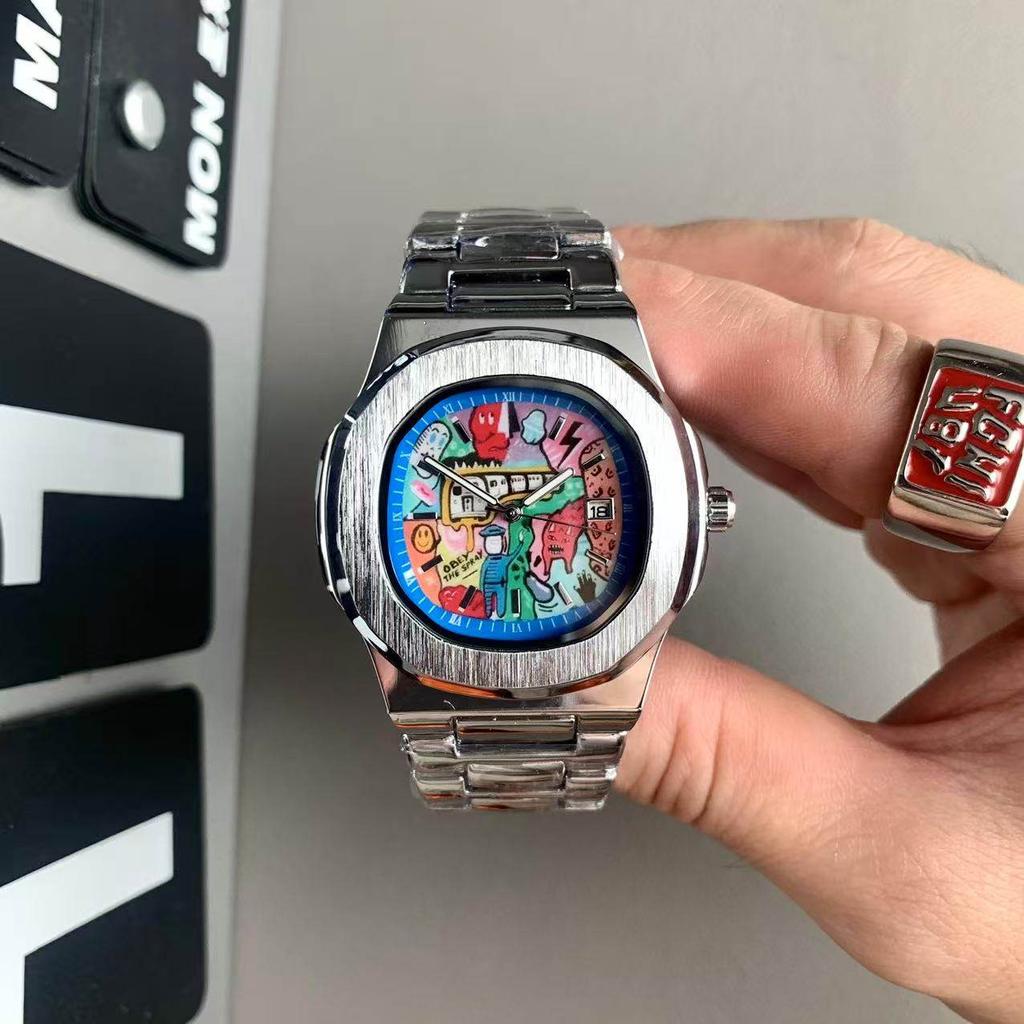 Classic Business Square Comic Cartoon Quartz Men's Watch Casual Dial Top High Quality Steel Top Waterproof Men Watch AAA Clock