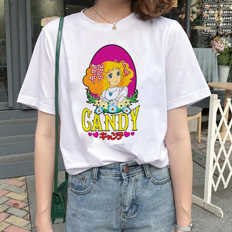 Kawaii Candy Candy Anime Summer Top Tshirt Femen Print T Shirt Grunge Anime Manga T Shirt Top Tees Graphic Aesthetic
