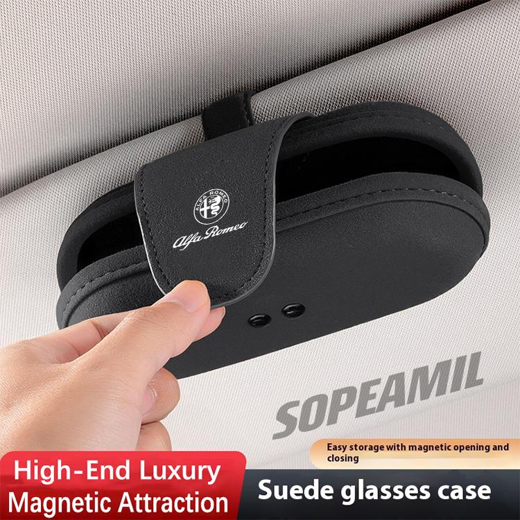 Car Suede Sunglasses Storage Box Visor Glasses Clip Alfa Romeo GT 147 156 159 Giulia Tonale Stelvio Giulietta Mito Milano Gloria wnp522