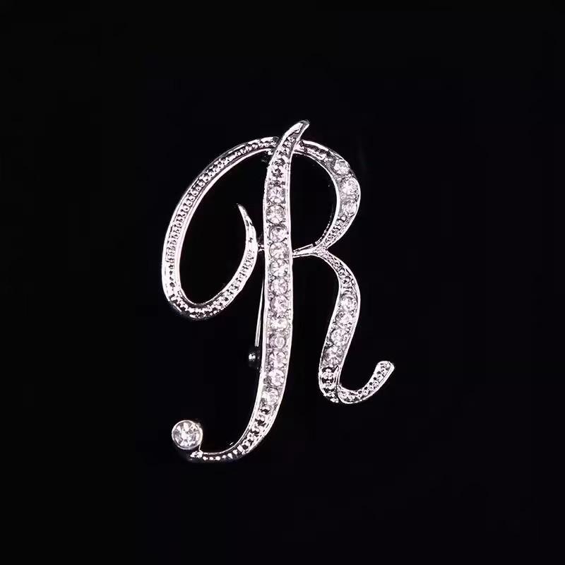Minimalist Rhinestone Alphabet Brooch: Elegant Geometric Pin for Sweaters or Coats