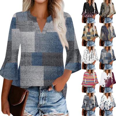 3/4 mouw shirts voor dames mode casual ronde hals bedrukte T-shirt top