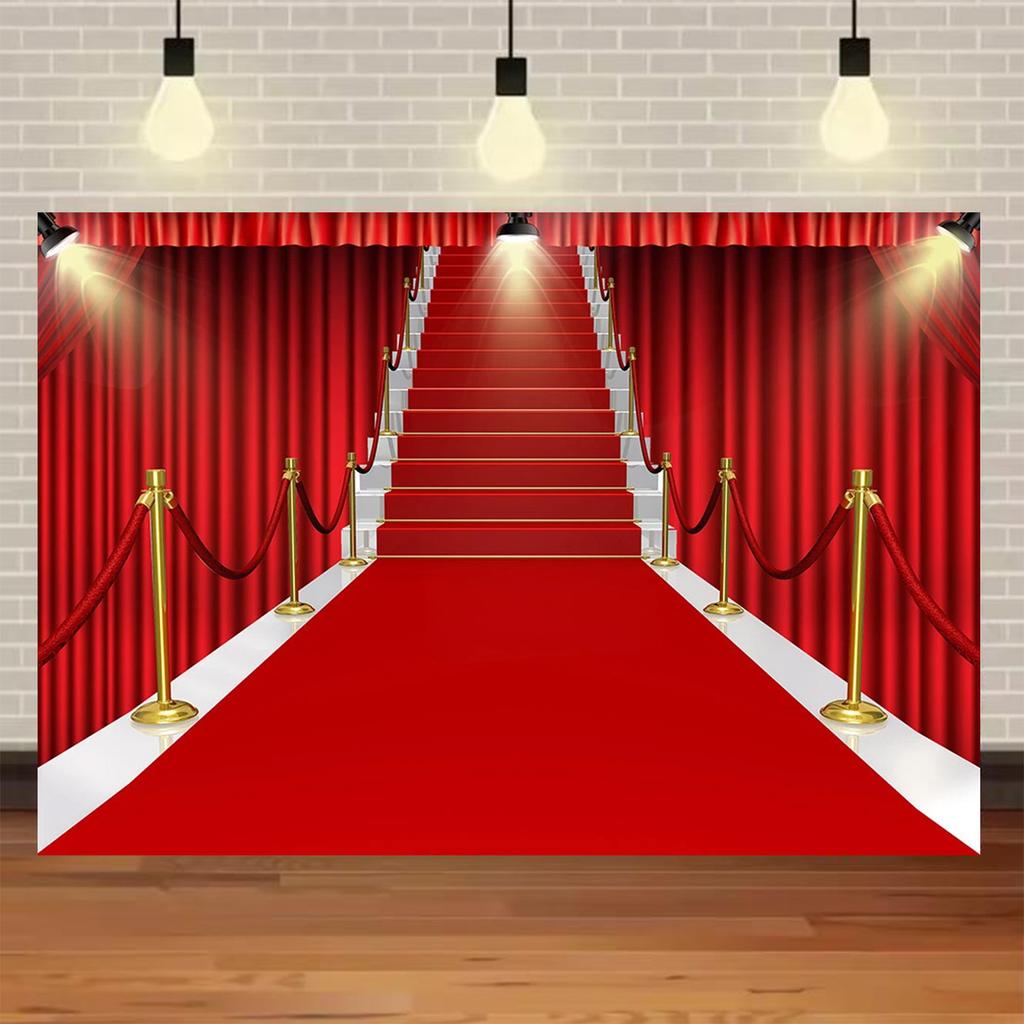 Fondo Fotografico Tappeto Rosso di Hollywood, Tema Uscita Film e Premio Oscar, Fondo Fotografico Focalizzato sull'Oro, Decorazioni per Eventi e Palchi