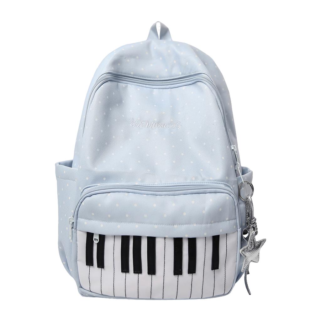 Nylon Casual Laptop Bag 16.9 Inch Polka Dot Piano Key Travel Daypacks with Pendant for Teen Girls Travel Shopping Daily Use