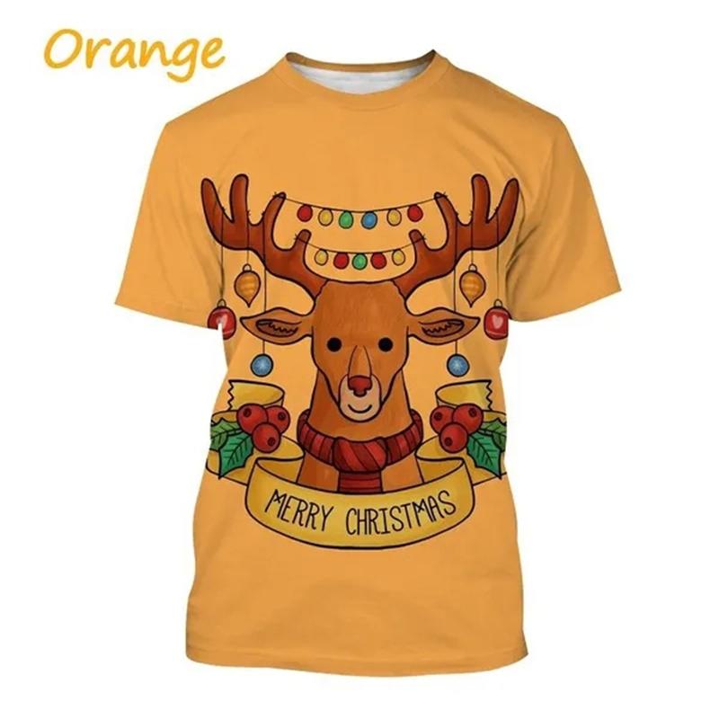 Christmas Elk Print T Shirt For Men X'mas Harajuku Streetwear Fashion O-neck Short Sleeve Tops New Year Gift Oversized T-shirts