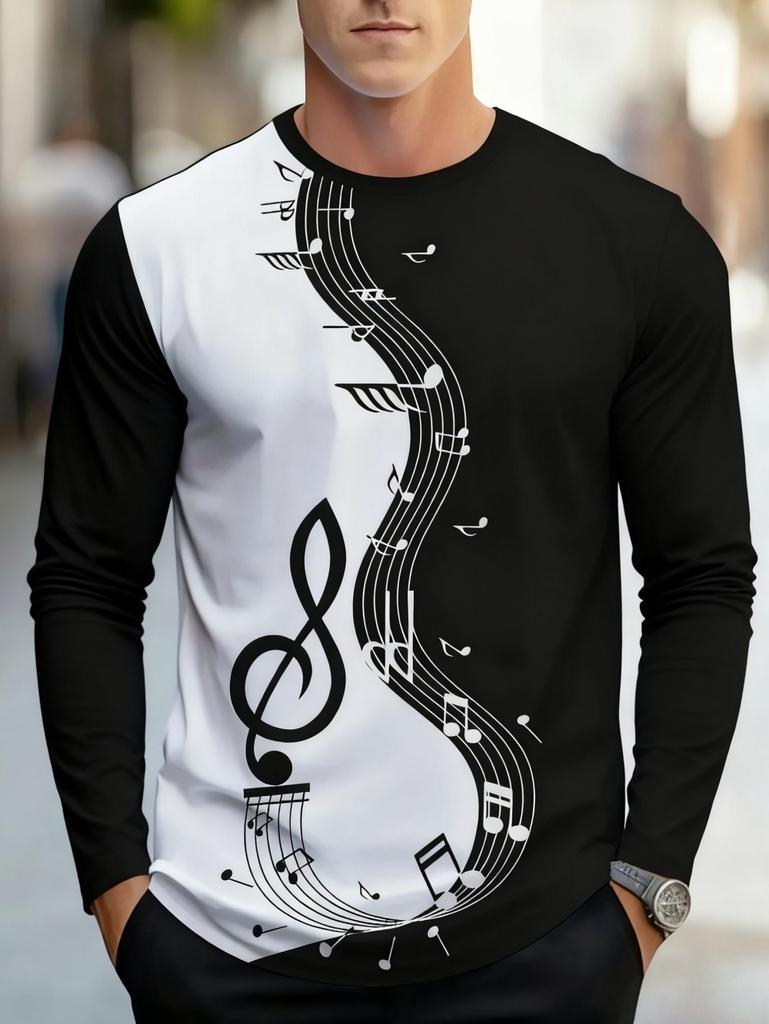 T-shirt Strumenti Musicali da Uomo Chitarra Pianoforte Stampa 3D Manica Lunga Tee Harajuku Y2k Tee Streetwear Top Oversize Abbigliamento Uomo