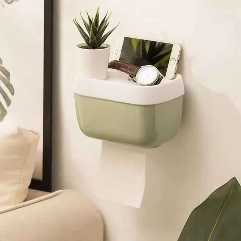 Компактный настенный держатель для туалетной бумаги с диспенсером для салфеток и местом для хранения - Простое крепление на клейкую основу - Креативная коробка для рулонной бумаги