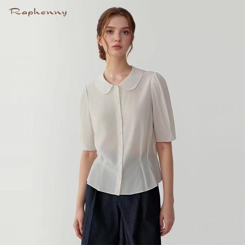 Raphenny Women s White Mulberry Silk Short-Sleeve Shirt L