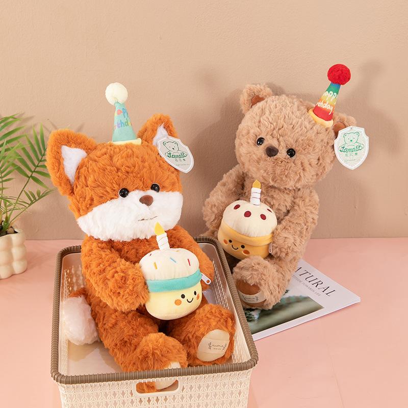 Birthday Cake Bear Plush Toy Teddy Bear Doll Fox Pillow Cute Doll Birthday Gift