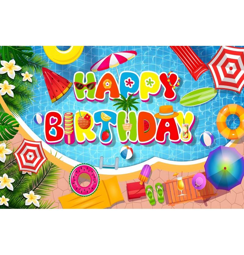 Summer Pool Swimming Circle Flamingo Theme Banner Background, Children's Birthday Party, Home Decoration Photography Background