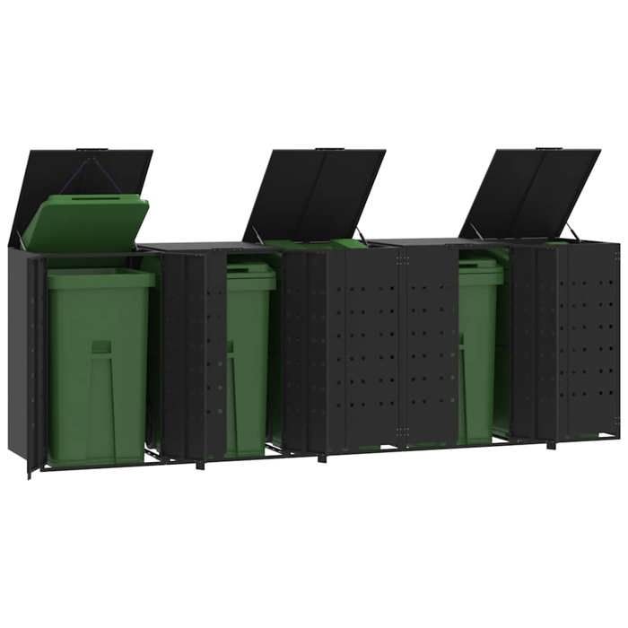 VidaXL Rangement à roulettes pour poubelles pour 5 bacs noir acier, rangement de poubelles, rangement de poubelles de 3279980