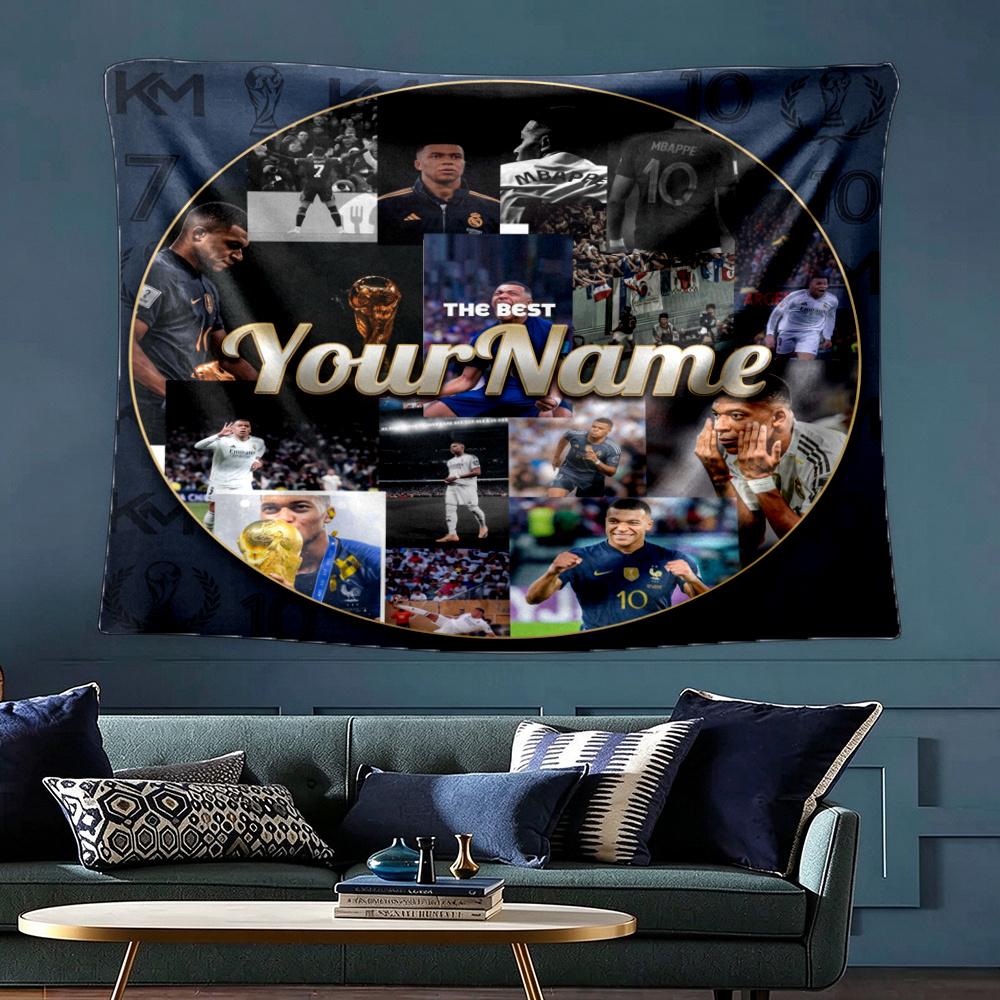 Mbappe Custom Your Name Wall Decor Tapestry Art For Pet Memorial Birthday Wedding Party Backdrop Family Gift