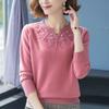 Women's Autumn Embroidered Faux Shearling Knit Sweater for Middle-aged and Elderly Women, Loose Fit, Plus Size Undershirt