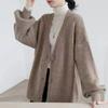 Women's Lantern Sleeve Knit Cardigan - Loose, Plus Size, Spring/Autumn Korean Style