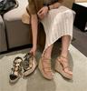 Fashion 2025 Spring Sweet Wedges Hemp Rope Thick Bottom Waterproof Platform Fashion High Heels Roman After Empty Rivet Sandals Woman
