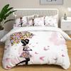 Girly Butterfly Duvet Cover Lovely Pink Flower Fairy with Wings Bedding Set Microfiber Romantic Comforter Cover King Queen Size