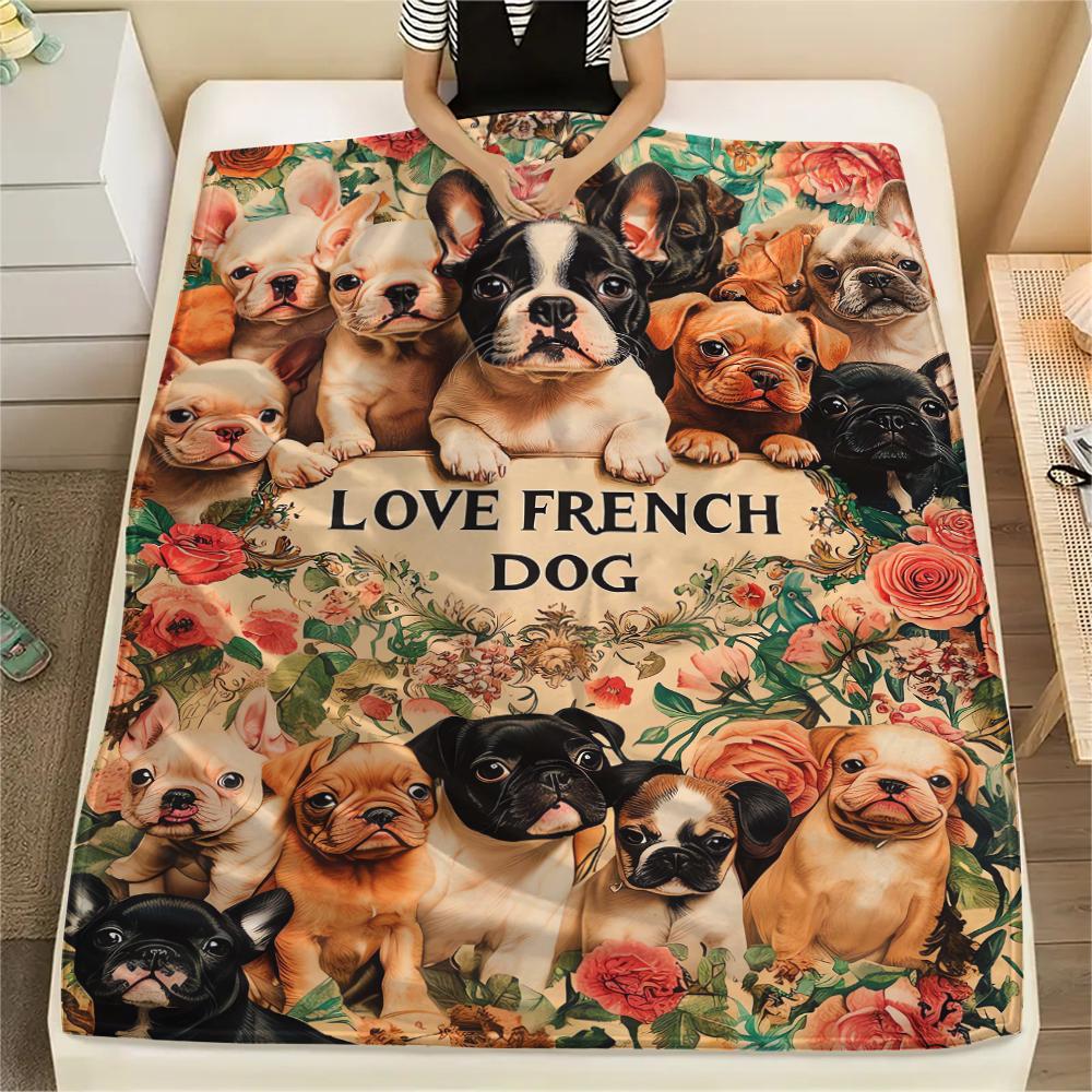 1Pc Bulldog Dachshund Print Flannel Blanket, High quality Comfortable for All Seasons, Home Decor, Warmth and Comfort, Perfect for Christmas Gifts