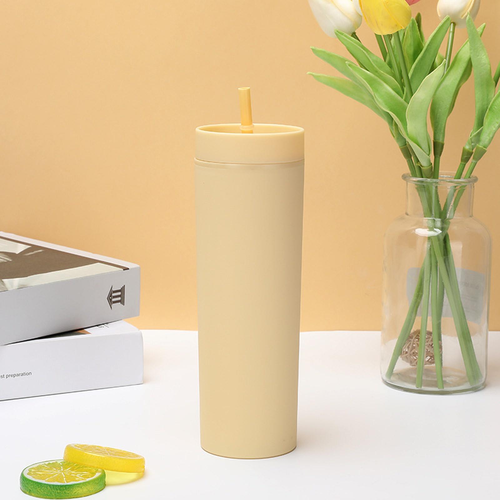 Double Layer Plastic Straight Cup Frosted AS Straw Cup Rubber Paint Travel Cup one size жёлтый