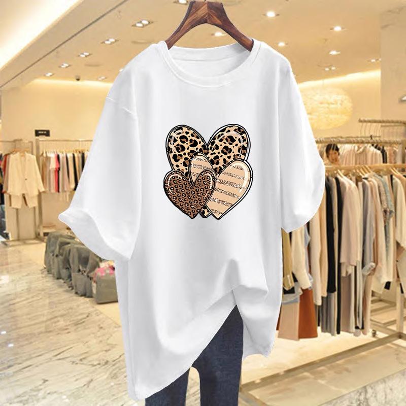 

Cotton love print t-shirt women s summer fashion crew neck top large size women s clothing S
