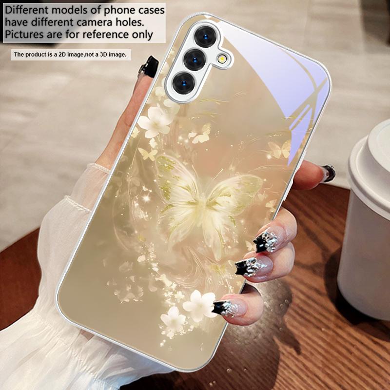 Dreamy Striped Butterfly For Samsung A73 72 71 A70 56 55 54 A53 52 51 50 42 A35 A34 33 32 31 26 25 24 23 22 30 Glass Phone Case