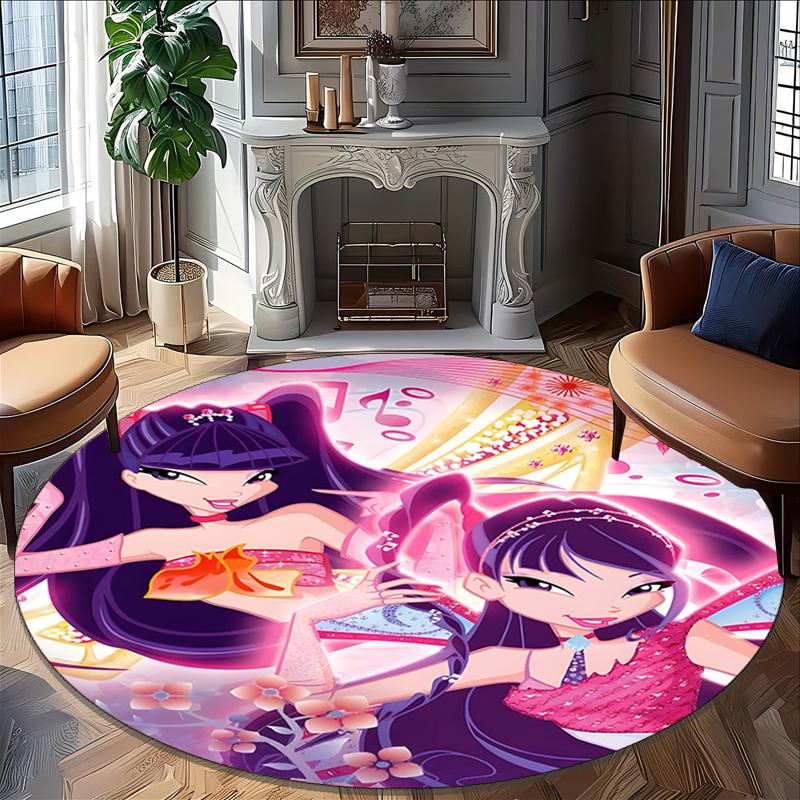 1pc Winx Club  Carpet, Round Rug, Comfortable, Suitable for Entryways, Living Rooms, Office, And Bedrooms, Christmas Decoration