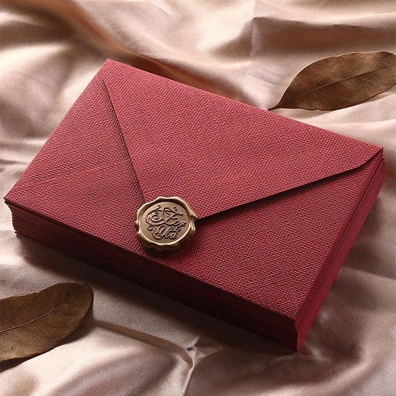 Linen-Textured Envelope Set with Wax Seal - Retro Western Specialty Paper for Love Letters Invitations Linen Envelopes