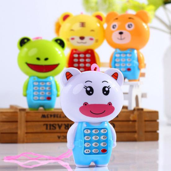 Cartoon Frog Animal LED Music Mobile Phone with Lanyard Educational Kids Toy