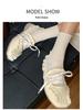 In-Stock 2025 Women's Korean Ballet Flats - Square Toe, Lace-Up, Low-Top Leather Sneakers