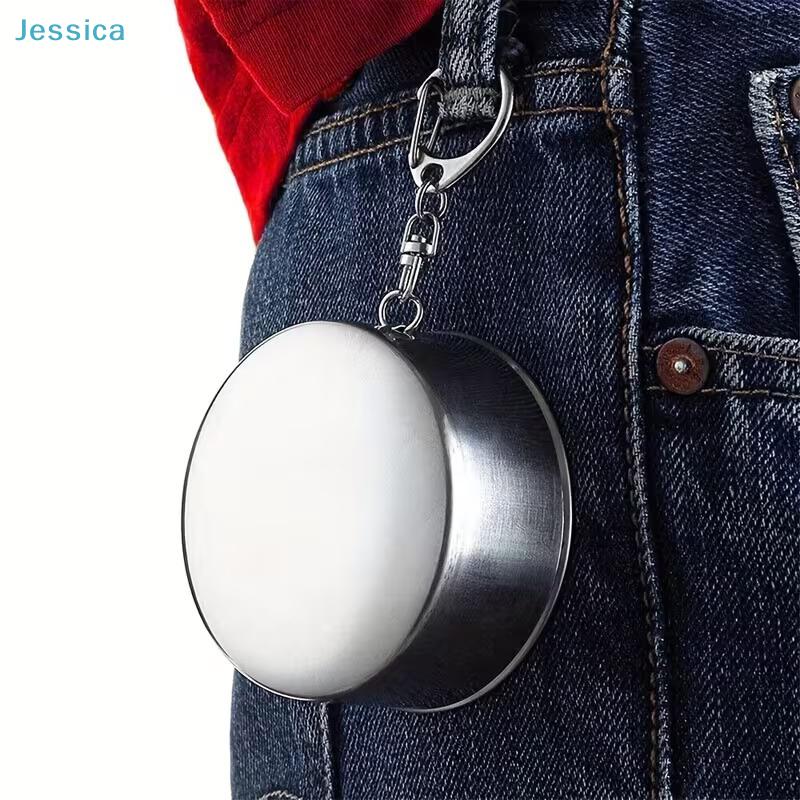Collapsible Stainless Steel Shot Glass - Foldable Pocket Cup with Keychain, Portable Drinking Cup for Travel/Outdoor