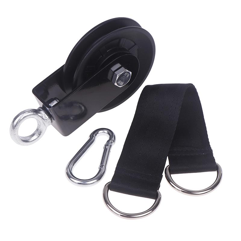 

360 Degree Rotation Silent Plastic Gym Cable Pulley With Hanging Straps And Carabiner Pulley System Diy Attachment Accessories чёрный