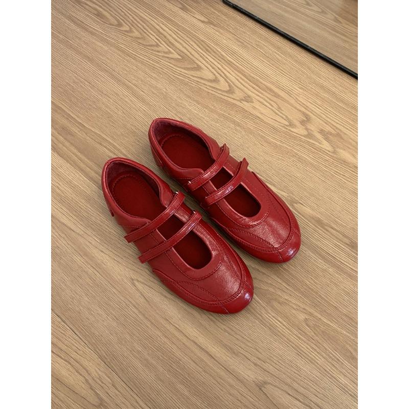 

Cowhide Flat Silver Mary Jane Shoes Women s Leather Retro Velcro Ballet Single Shoes Casual Sports 40