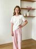 Teenager Mädchen Schleifen Pyjama Set, Weißes Kurzarm Oberteil & Rosa Gerippte Hose Nachtwäsche für 13-16J