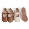 Kids' Casual Velcro Leather Shoes - Soft Sole, Solid Color, Versatile Design
