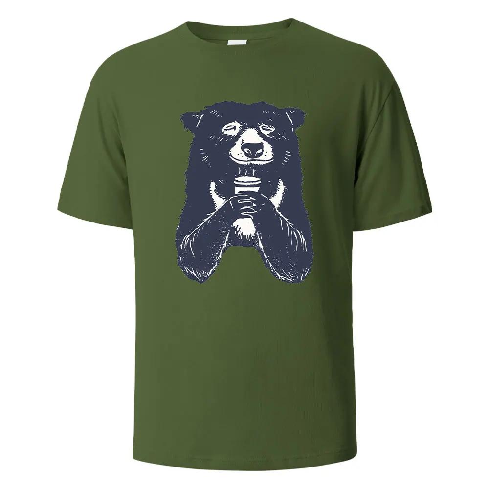 T-shirt à Imprimé Ours Buvant T-shirts d'Été Pour Hommes Femmes 100% Coton Col Rond Surdimensionné Décontracté Manches Courtes Streetwear Haut Basique