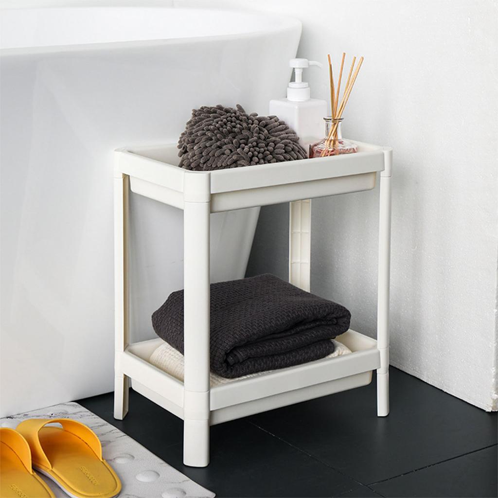2 Tier Bathroom Floor Storage Shelf with Drain Hole Multifunction Stable Space Saving Standing