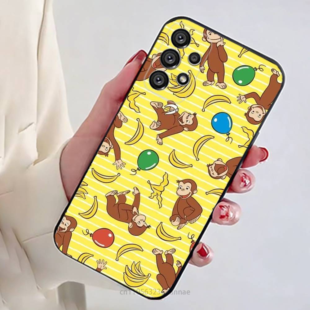 

Luxury Y2K Curious George Phone Case For Samsung Galaxy A13,21s,22,31,32,52,53,71,80,A91 Soft Black Shell Samsung Note 20U