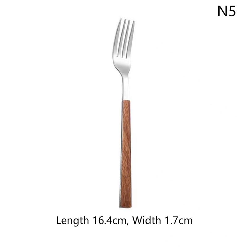 

1/5Pcs Stainless Steel Imitation Wooden Handle Cutlery Set Dinnerware Clamp Western Tableware Knife Fork Tea Spoon 5