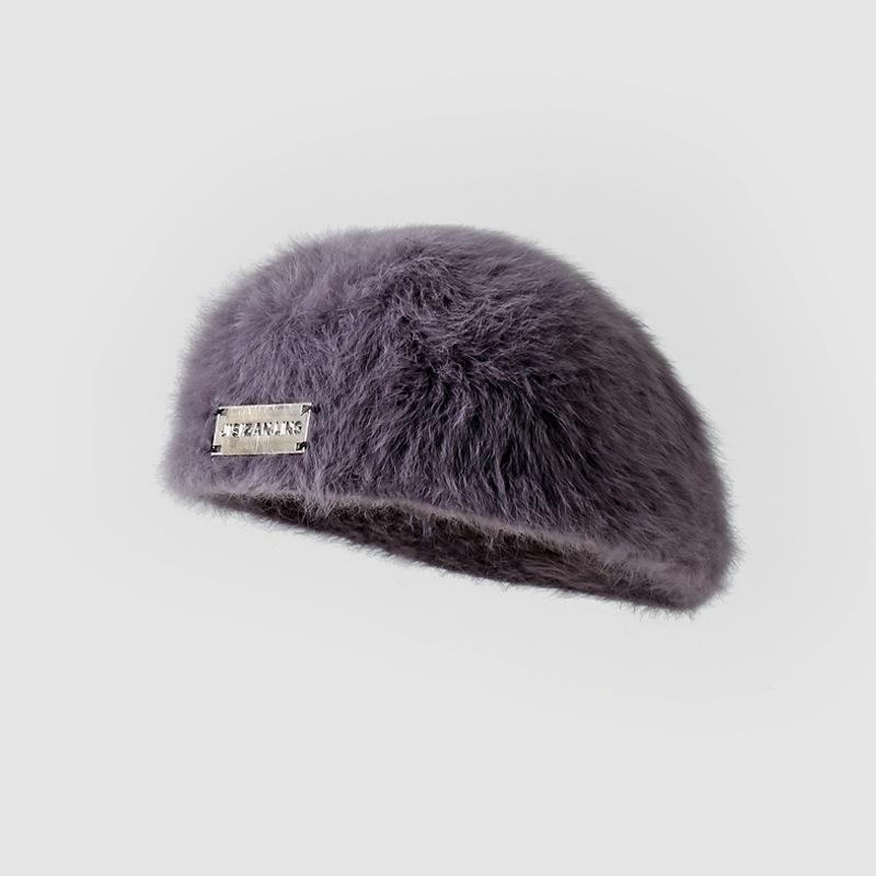 Autumn and Winter Warm Hat Women's Beret Retro Versatile Dual-use Forward Hat Solid Color Artist Hat