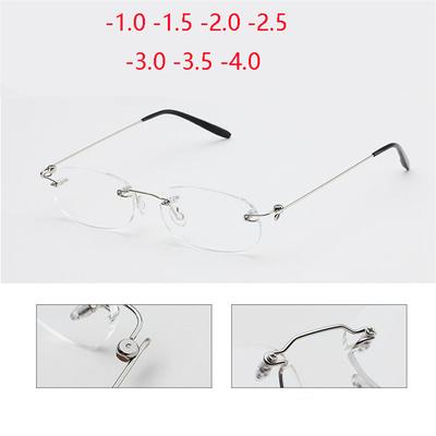 Frameless Nearsighted Glasses Finished Women Men Metal Leg Rimless Square Diopter Eyeglasses -1.0 -1.5 -2.0 -2.5 -3.0 -3.5 -4.0