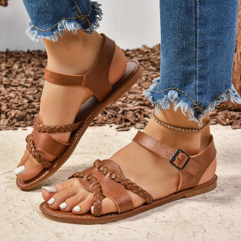 Fashion Shoes Female 2024 Hot Sale Plus Size Women's Sandals Fashion Buckle Strap Casual Sandals Women Summer Peep Toe Flat Sandals