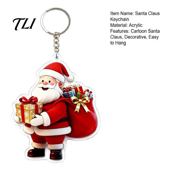 Christmas Keychains Cartoon Santa Claus Acrylic Keychain, Double-sided Key Keychain Ring, Pendant Charm for Backpack Handbag Purse Holiday Party